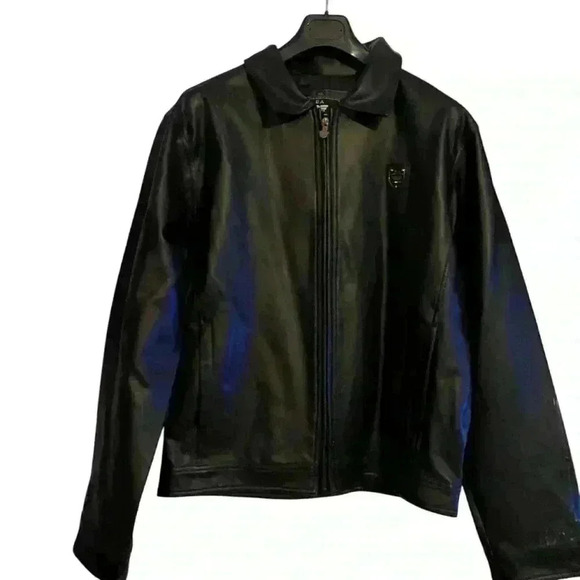 EA Collection Italy Style Mens Black Leather Jacket Size XXL Full Zip Moto Biker - Picture 3 of 11